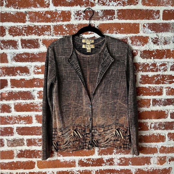 RAFAEL Black and Tan Textured Cardigan and Tank Top 2 piece set - Picture 8 of 8